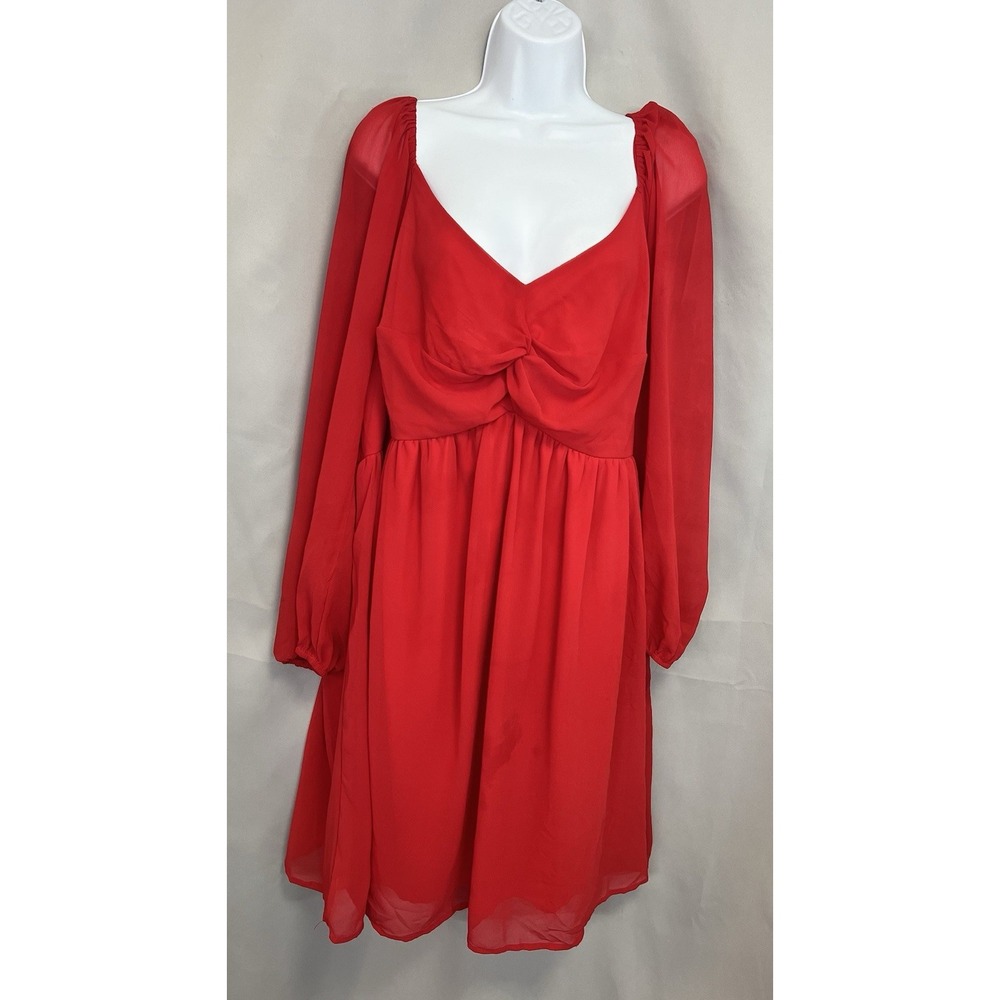 Pinup Fashion Midi Dress Women's Plus‎ Size 24W Red Formal Short Sleeve Ruched